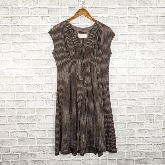 Khadi and Co Bess Nielsen Linen Dress in Brown grey stripe y Size Small - Picture 9 of 9